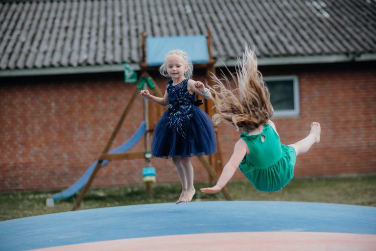 Jumping on a trampoline